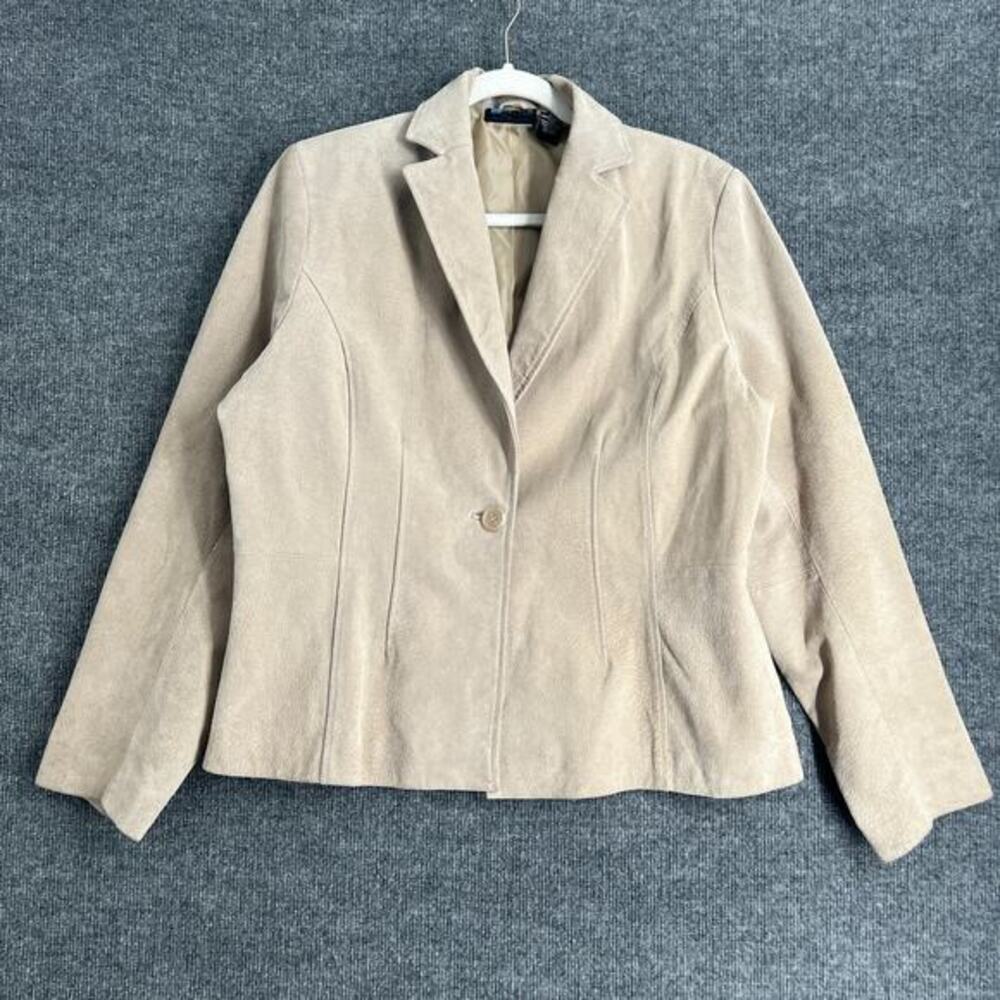 Vintage Relativity Womens Suede Jacket XL Tan Lined Blazer Washable Leather